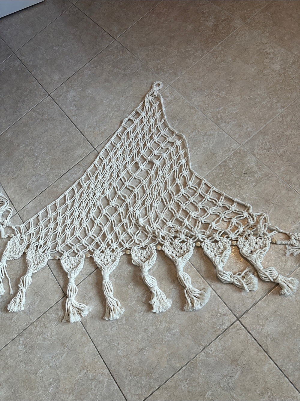 Handmade Macrame Triangle Wall or Hammock Accent - Cream